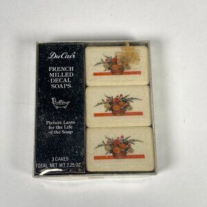 Vintage DuCair French Milled Decal Soaps Gift Box 3 Cakes 2.25 oz Total